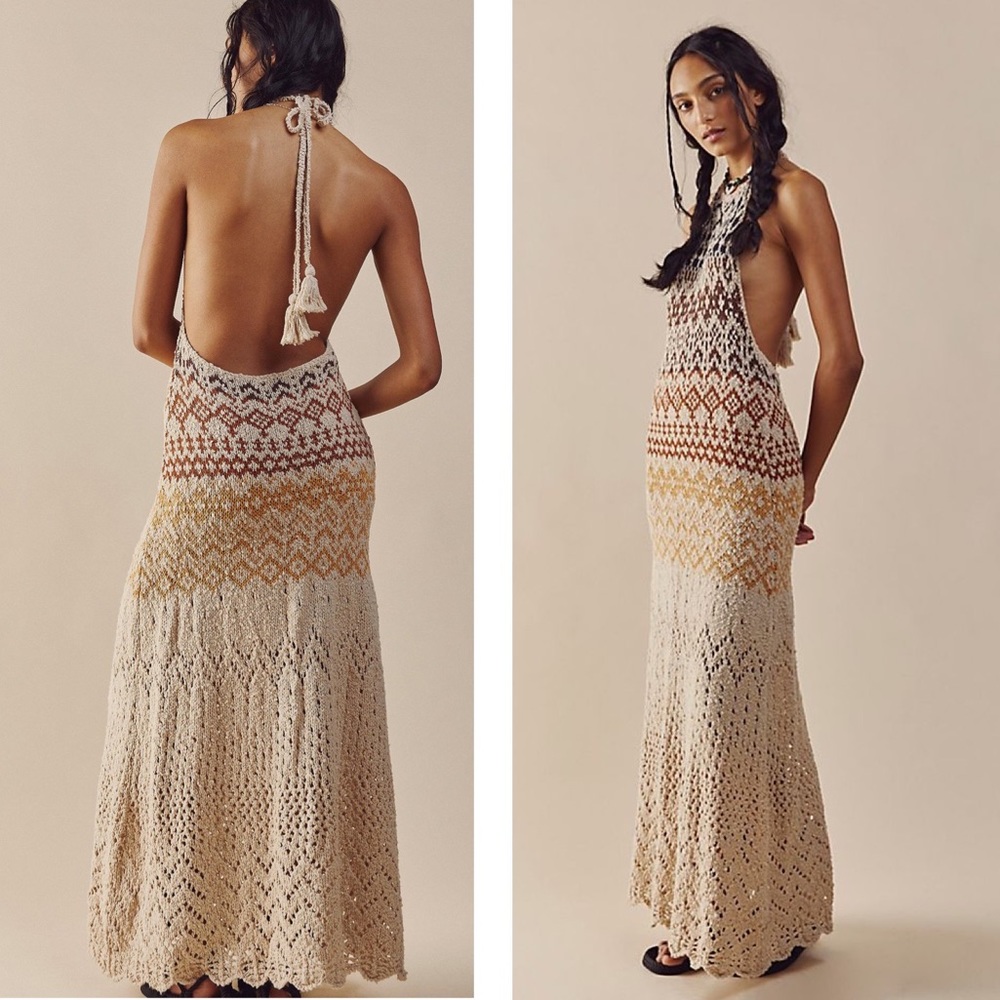 Free People Ikat Oasis knit halter maxi dress